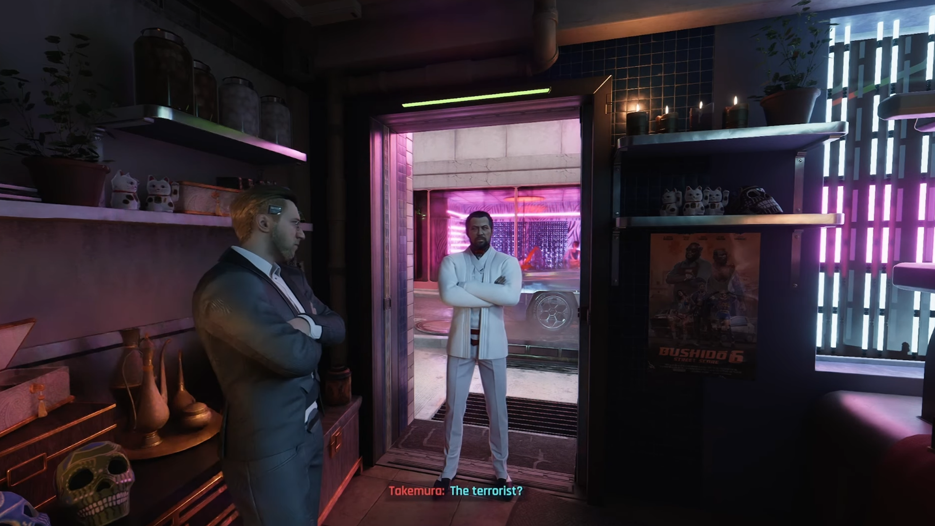 Takemura when rescued returns to graces adorned in white